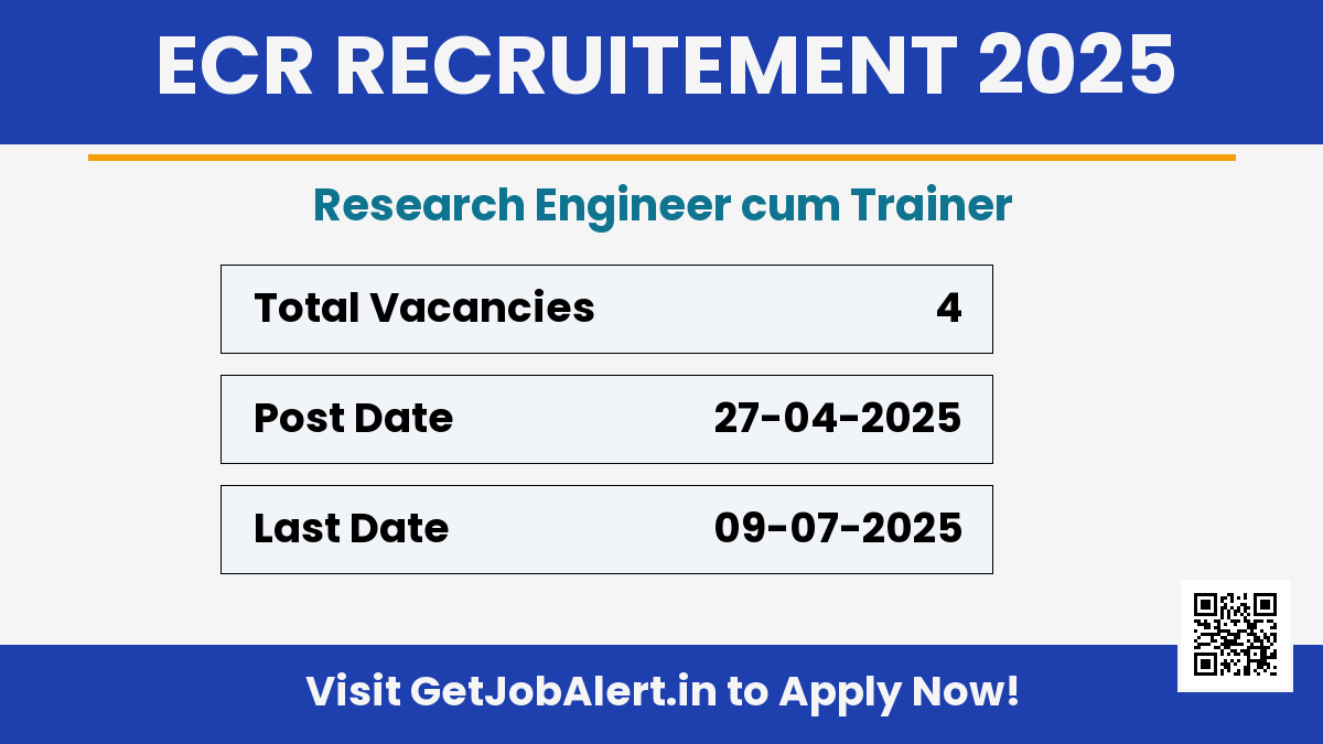 East Central Railway Research Engineer cum Trainer Recruitment 2025 - Apply Offline for 04 Posts
