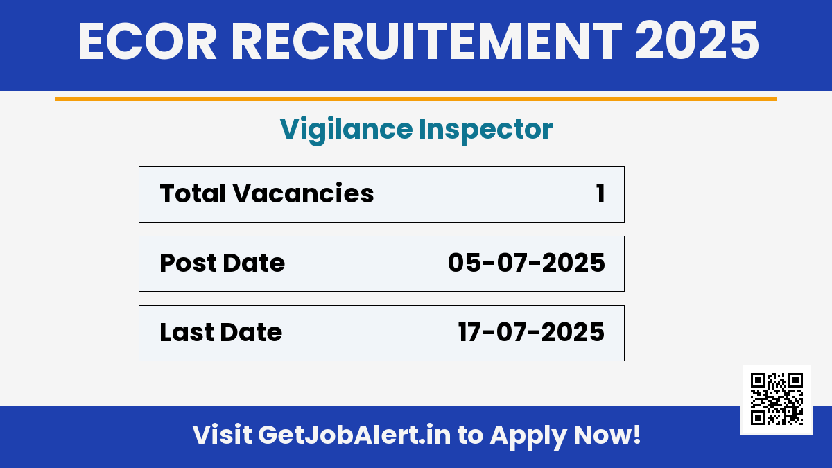 East Coast Railway Vigilance Inspector Recruitment 2025 - Apply Offline for 01 Posts