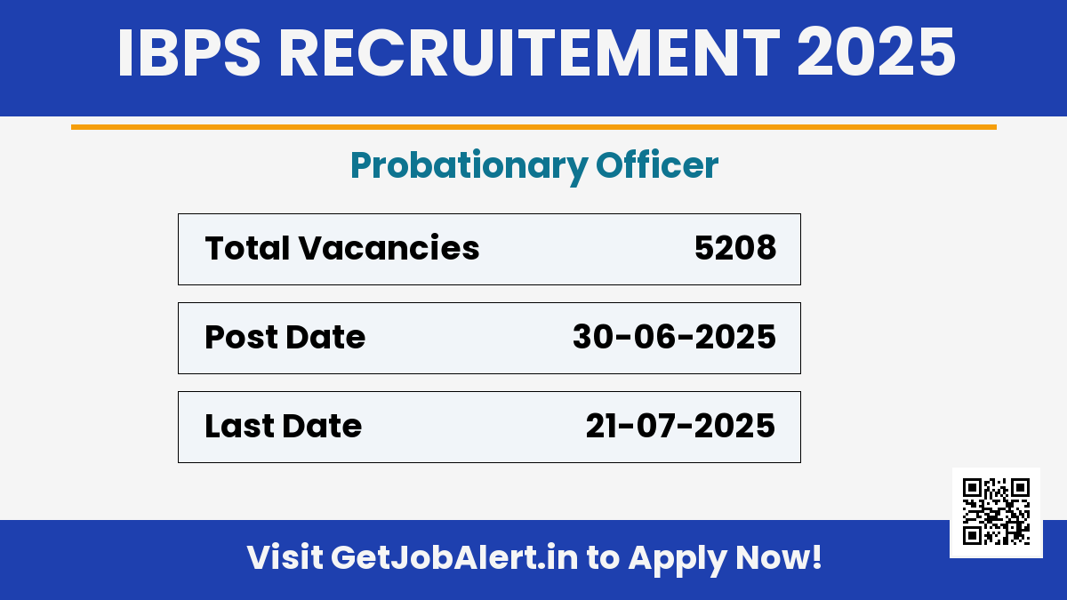IBPS PO (Probationary Officer) Recruitment 2025 - Apply Online for 5208 Posts