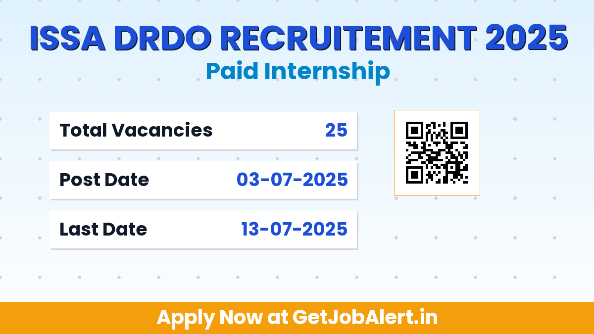 ISSA DRDO Paid Internship Recruitment 2025 - Apply Offline for 25 Posts