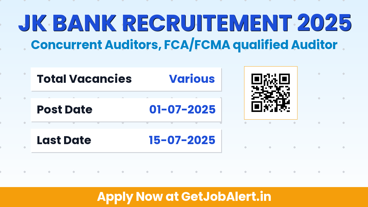 JK Bank Concurrent Auditors Recruitment 2025 - Apply Online