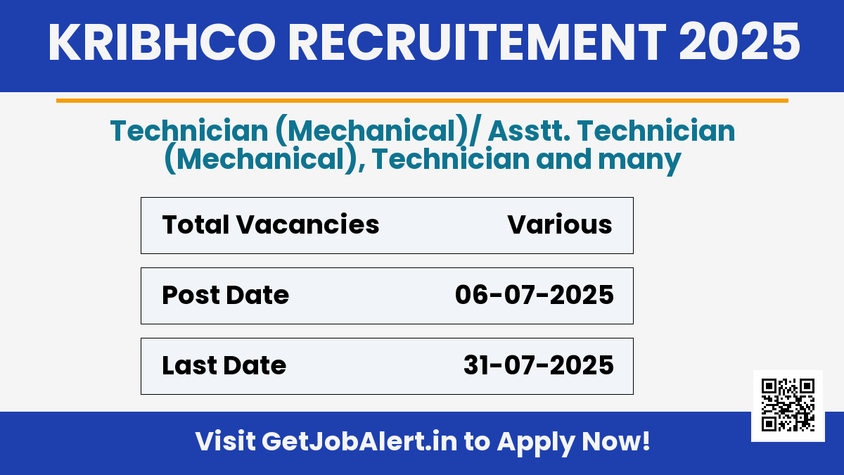 KRIBHCO Assistant, Technician Recruitment 2025 - Apply Online