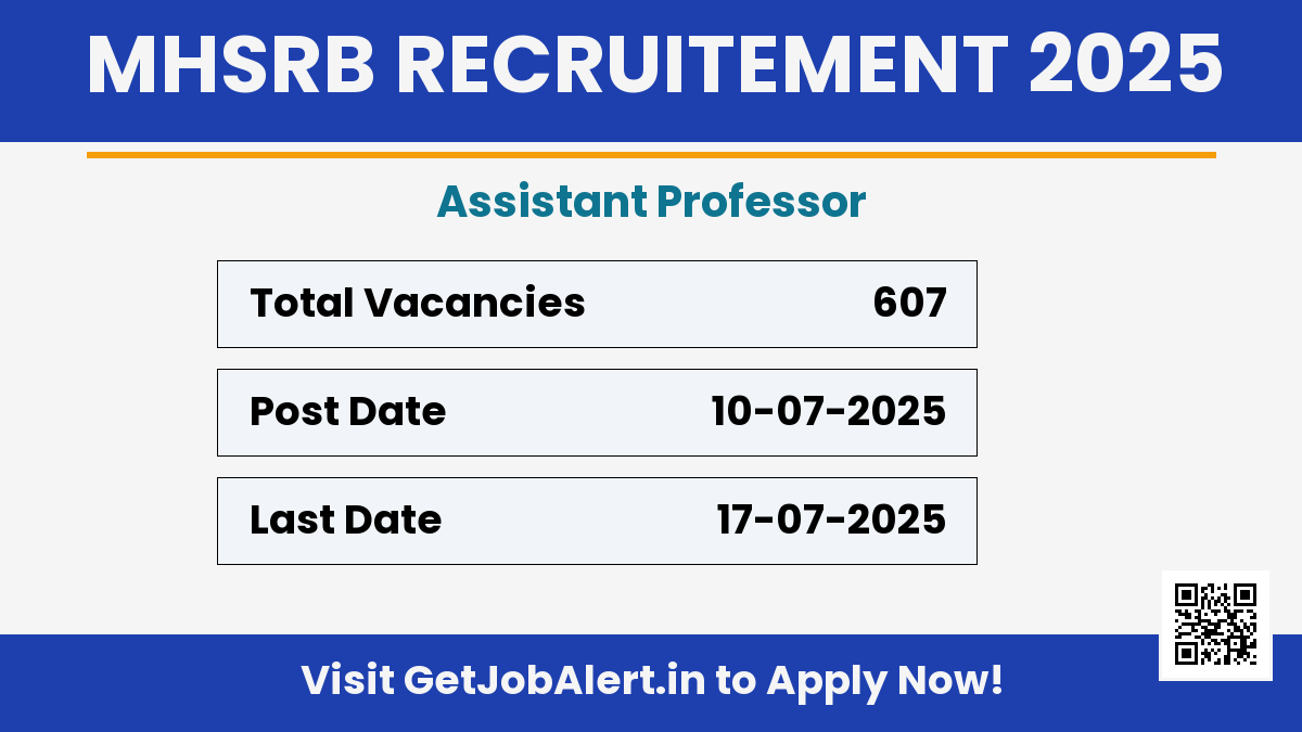 MHSRB Telangana Assistant Professor Recruitment 2025 - Apply Online for 607 Posts Before July 17