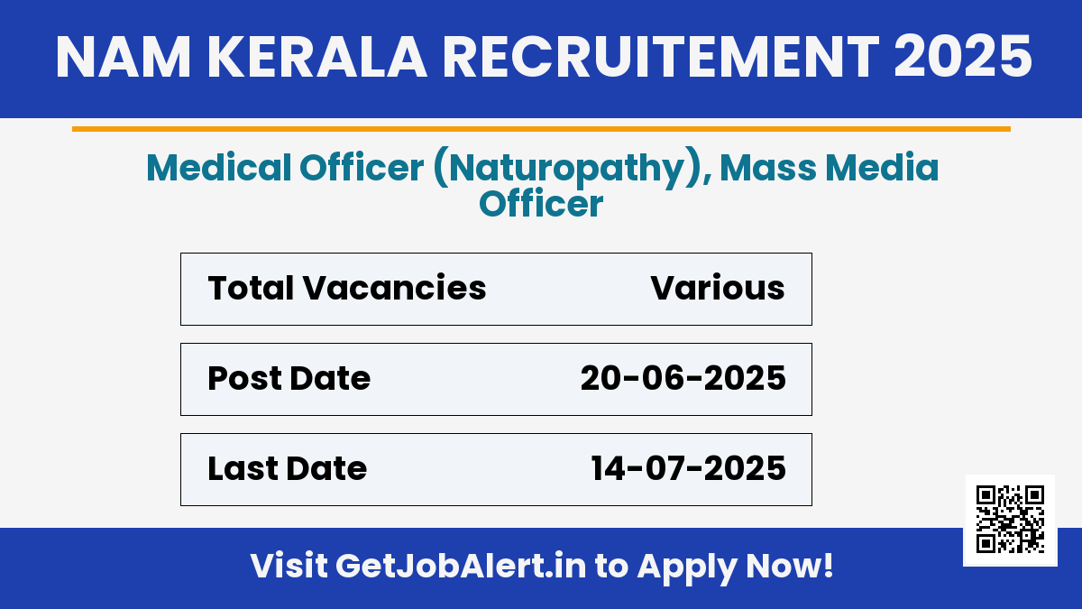NAM Kerala Recruitment 2025 - Apply Offline for Medical Officer, Mass Media Officer Posts