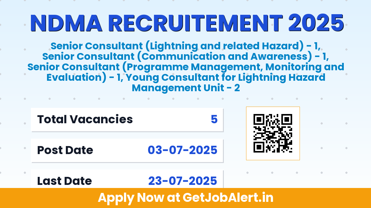 NDMA Senior Consultant, Young Consultant Recruitment 2025 - Apply Online for 5 Posts Before July 23