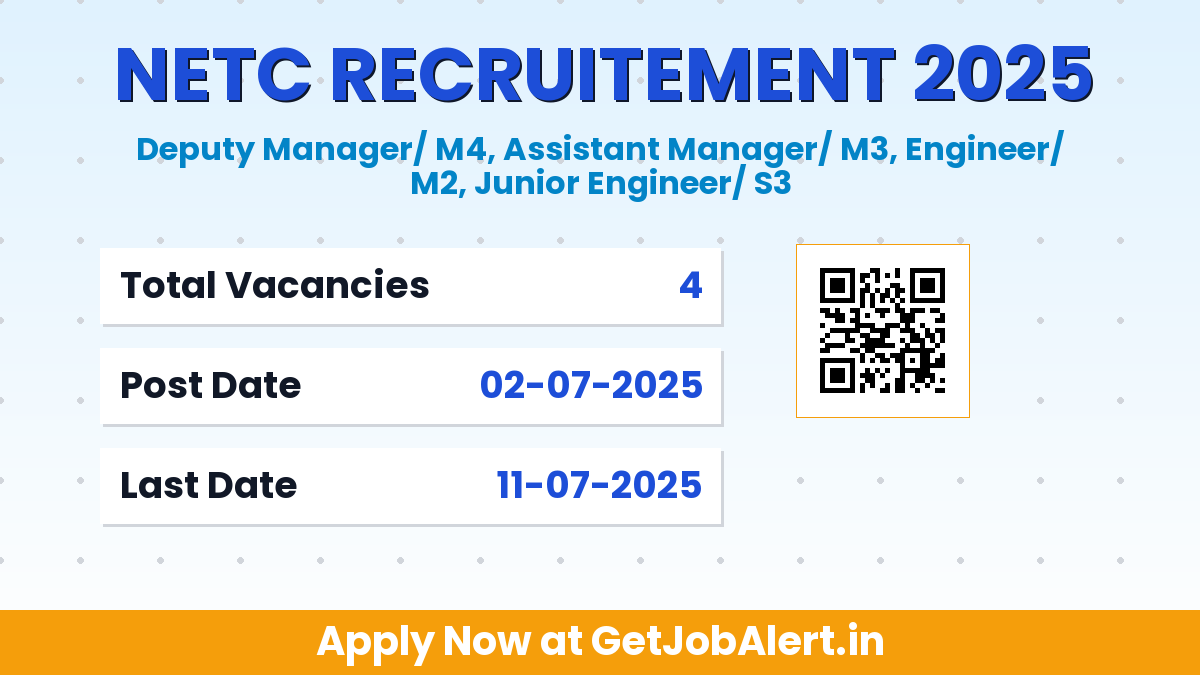 NETC Recruitment 2025 - Apply Offline for 04 Deputy Manager, Assistant Manager, More Posts
