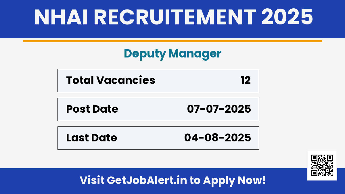 NHAI Deputy Manager Recruitment 2025 - Apply Online for 12 Posts Before August 04