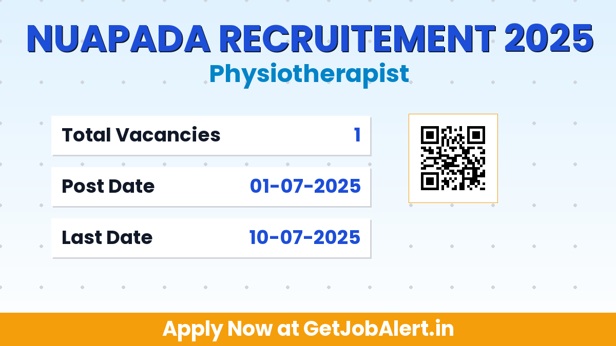Nuapada District Physiotherapist Recruitment 2025 - Walk in for 01 Posts