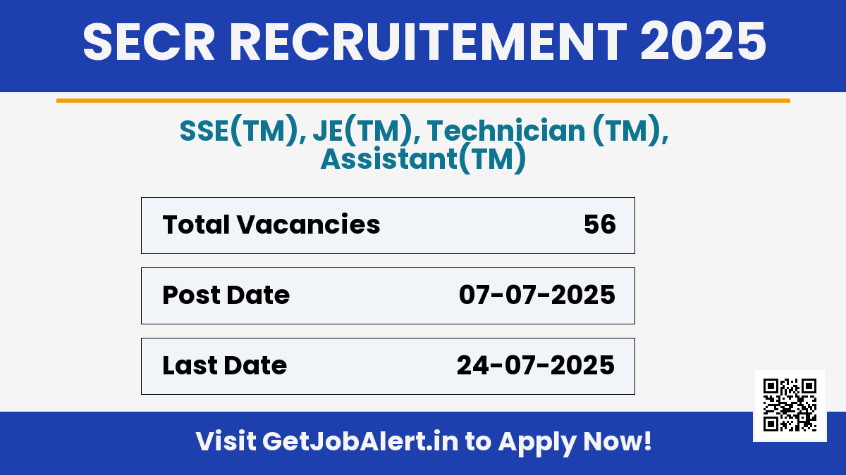 SECR Retired Railway Employee Recruitment 2025 - Apply Offline for 56 SSE, JE, More Posts Before July 24