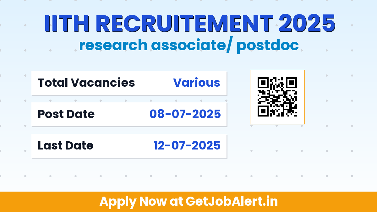 IIT Hyderabad Research Associate/ Postdoc Recruitment 2025 - Apply Offline