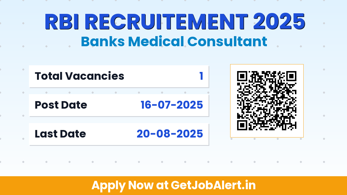RBI Banks Medical Consultant Recruitment 2025 - Apply Offline for 01 Posts Before August 20