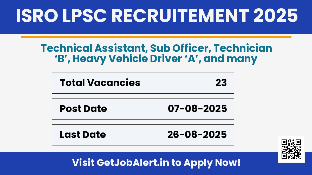 ISRO LPSC Recruitment 2025 - Apply Online for 23 Technical Assistant, Sub Officer, More Posts
